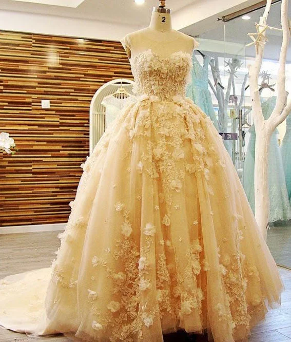 plus size evening gown-Strapless Yellow Prom Dresses Princess Dress with Appliques Beading