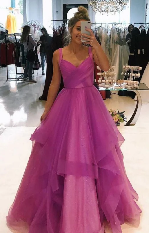 mermaid evening dress-Straps Fuchsia Long Prom Dresses GH8