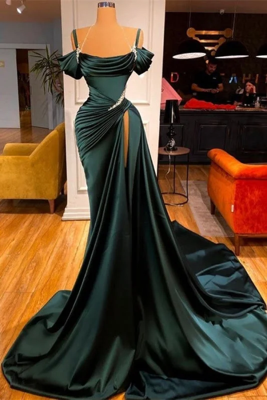 off shoulder evening dress-Stunning Off-the-Shoulder Mermaid Ruffles Prom Dress With Side Split