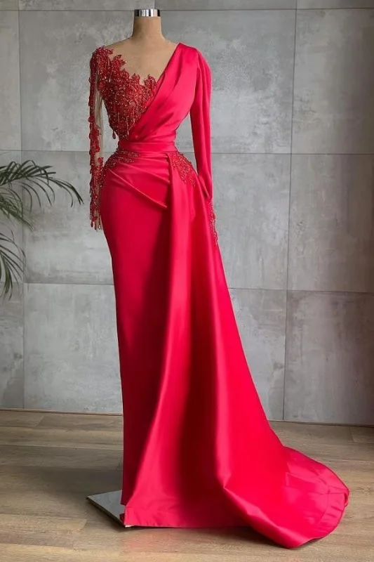 glamorous evening dress-Stunning Red One Shoulder Mermaid Evening Gown with Side Cape