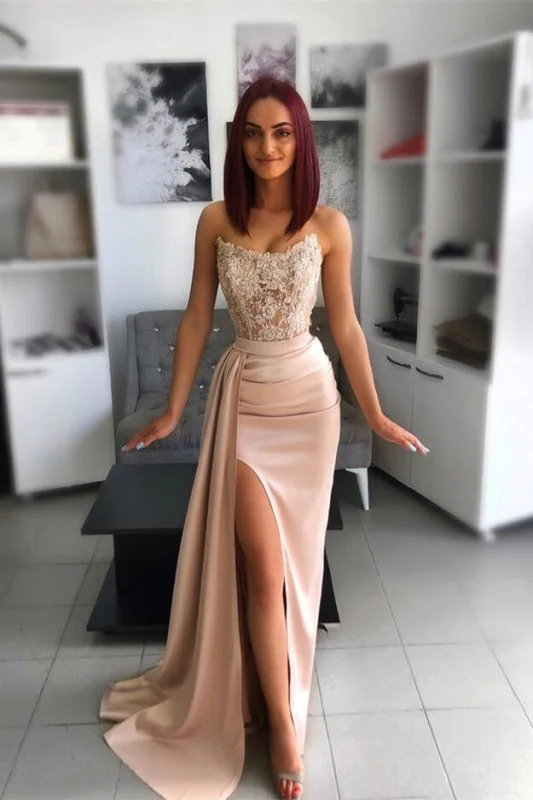 elegant black evening gown-Stylish Pink Prom Dress with Applique Belt and Hollowed out Slit