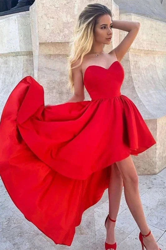 floor-length evening dress-Sweetheart Red Hi-Lo Short Prom Dress