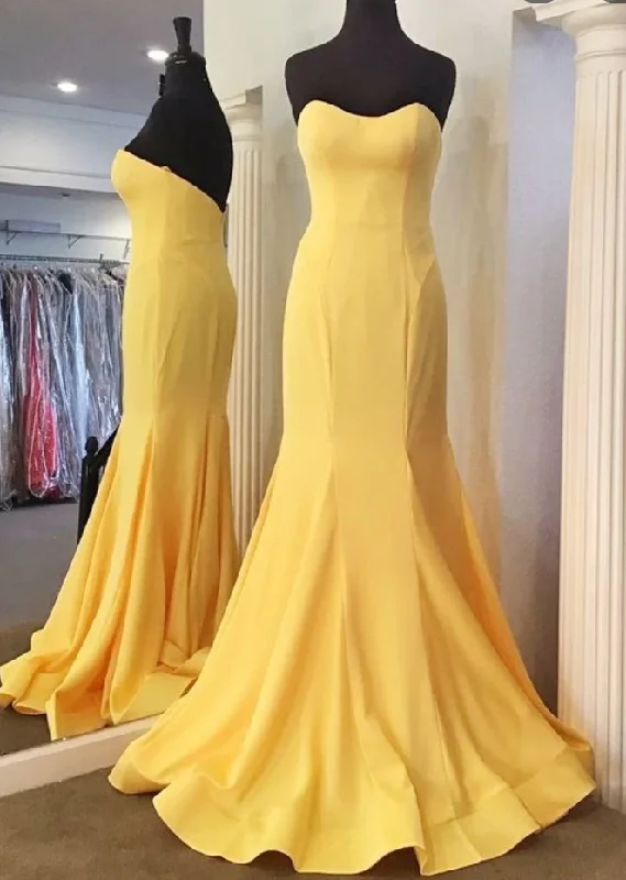 plus size evening gown-Sweetheart Yellow Mermaid Prom Dresses