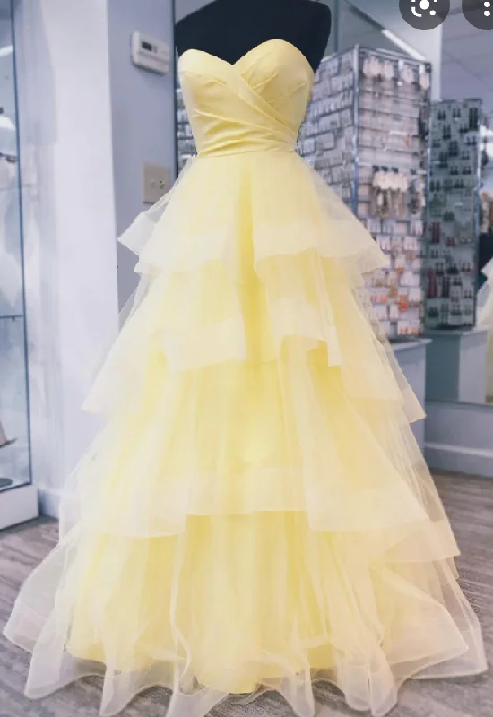 glamorous evening dress-Sweetheart Yellow Prom Dresses