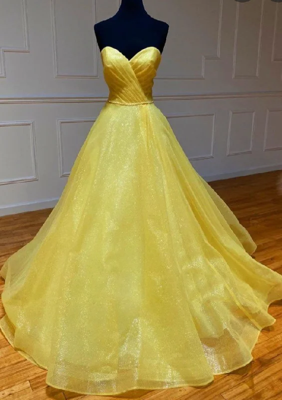 beaded evening dress-Sweetheart Yellow Prom Dresses Sparkly