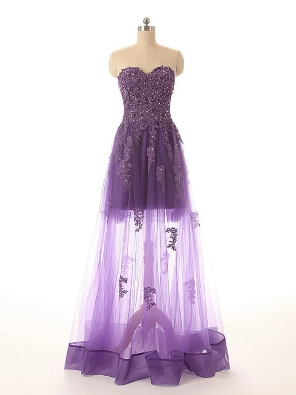 plus size evening dress-Sweetheasexy A Line Purple Lace Prom Dress