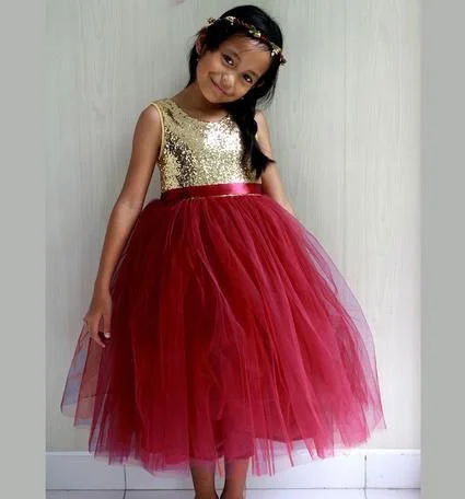 off-the-shoulder evening dress-Tea Length Flower Girl Dresses Birthday Gown