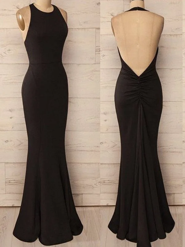 sequined evening dress-Trumpet/Mermaid Halter Sleeveless Floor-Length Spandex Dresses