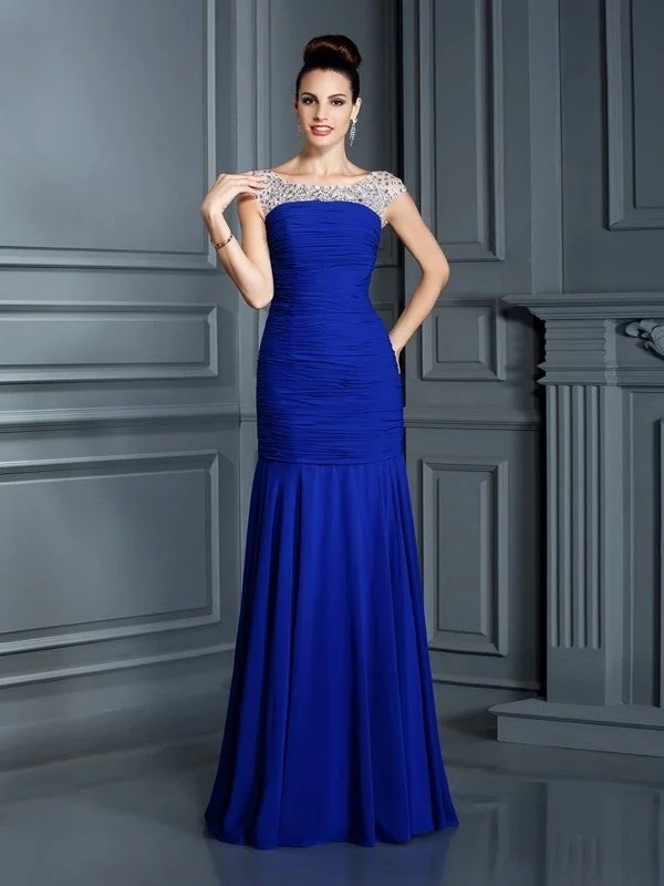 elegant evening wear-Trumpet/Mermaid Scoop Beading Sleeveless Long Chiffon Dresses