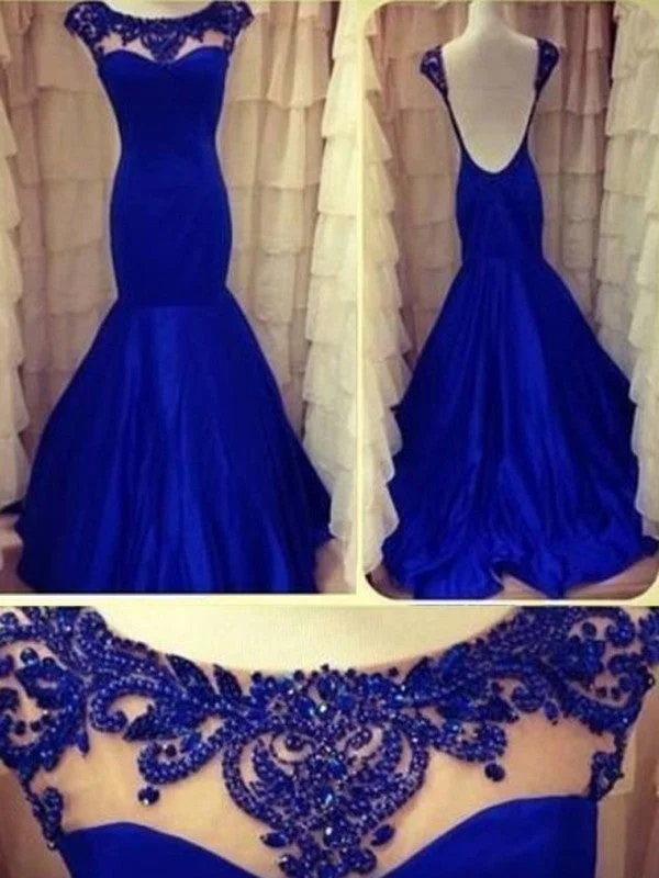 evening dress with belt-Trumpet/Mermaid Scoop Sleeveless Beading Floor-length Taffeta Dresses