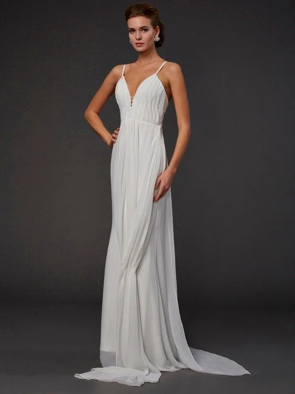 glittering evening gown-Trumpet/Mermaid V-neck Sleeveless Ruffles Long Chiffon Dresses