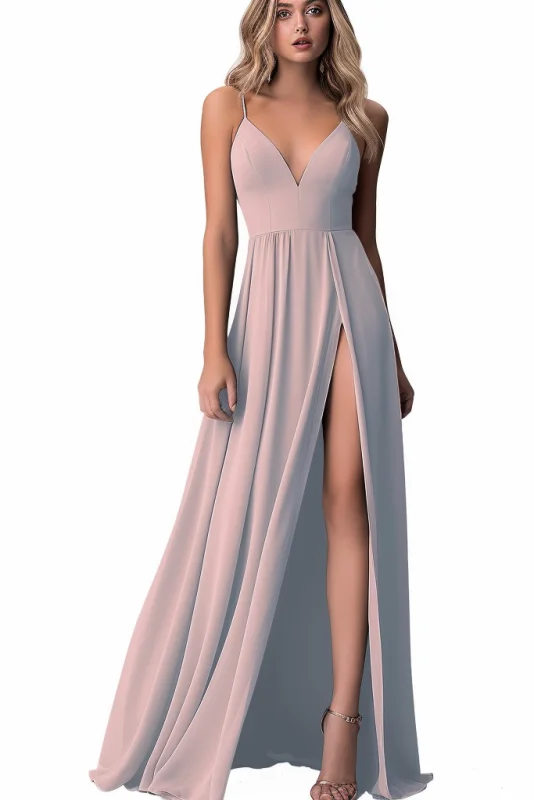 modest evening dress-Tulle Spaghetti Strap Prom Dress with Sultry Slit