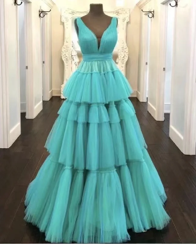 glitter evening dress-V Neck Green Prom Dresses for Women