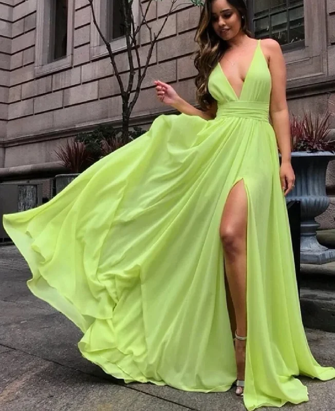 high-low evening dress-V Neck Slit Prom Dresses under 100