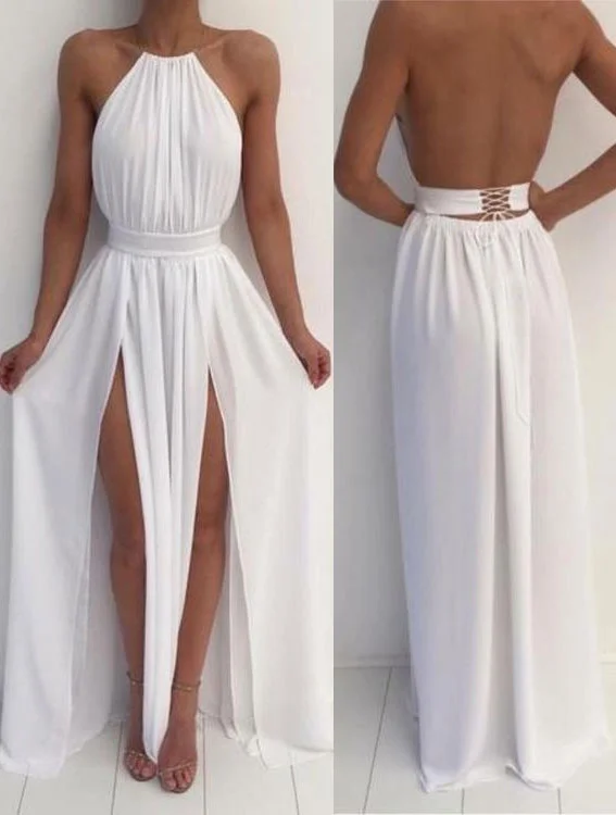 evening dress with side slit-White Backless Prom Dresses under 100