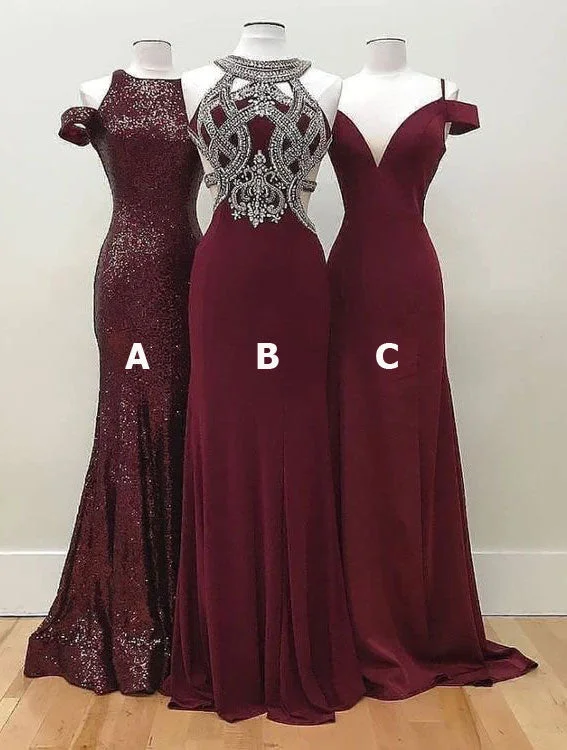 evening dress for parties-Wine Prom Dresses Evening Gown