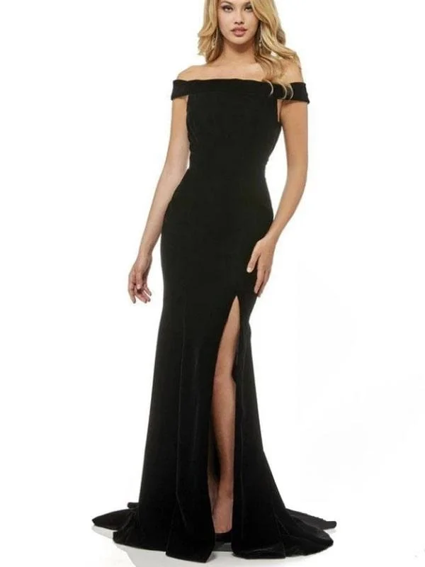 layered evening dress-Women'S Formal Dress Black Backless Velour Floor-Length Split Formal Dress Gossip Gowns