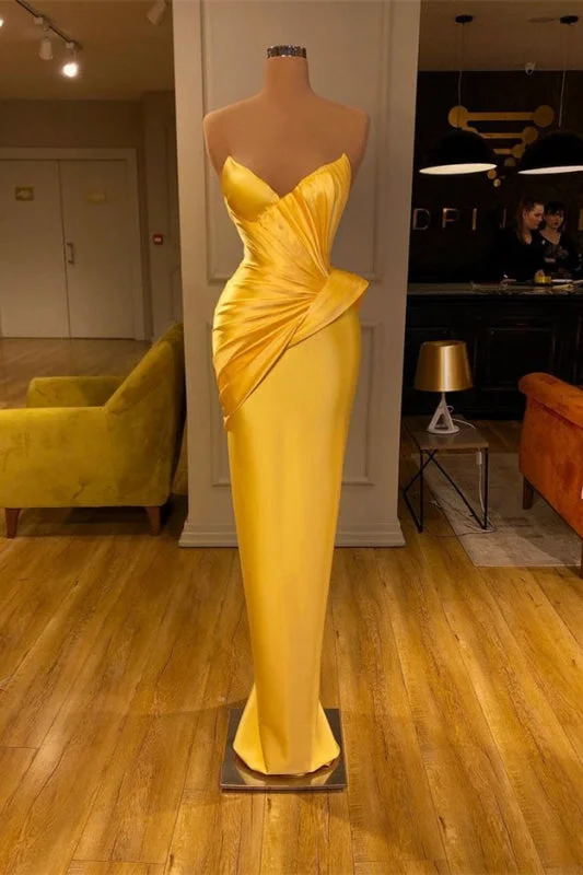 evening dress with keyhole back-Yellow Mermaid V-Neck Prom Dress With Sleeveless - Online